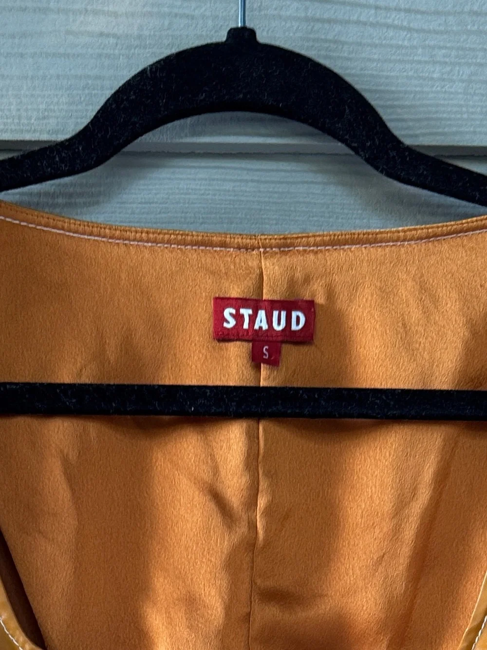 STaud Women’s S yellow Faux Leather Puff Sleeve Peplum Square Neck Blouse Top